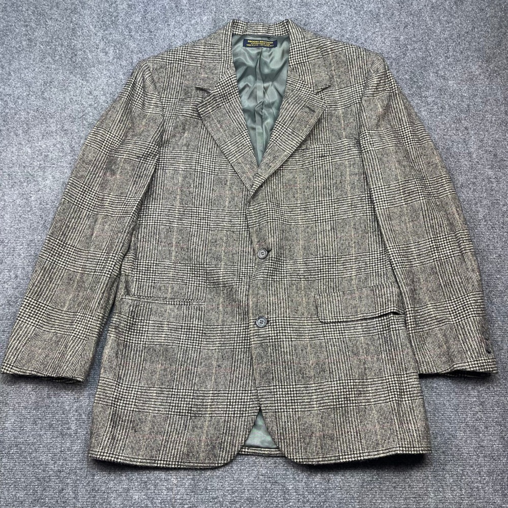 Vtg USA Brooks Brothers 42R Men Camel Hair Glen Plaid Blazer Tweed Tan Camel